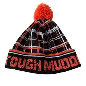 Tough Mudder Race Winter Hat Black Orange Pom Pom